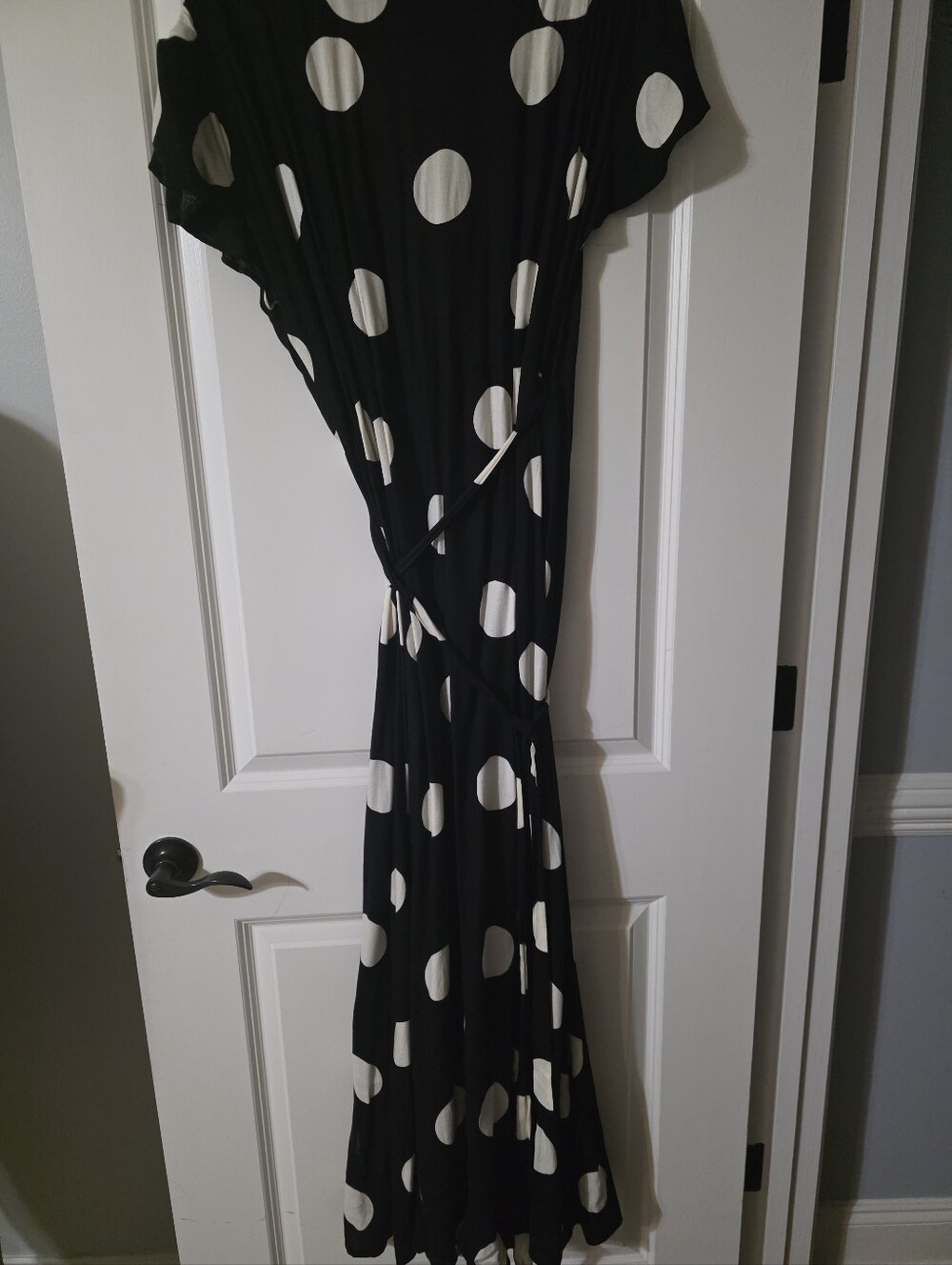 eva mendes for New York & Company Black and White Polka Dot Maxi Wrap Dress - Picture 3 of 7